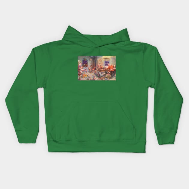 Vintage Christmas Santa Claus at North Pole Kids Hoodie by MasterpieceCafe